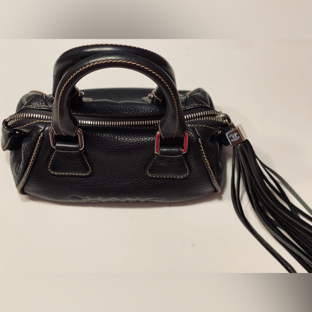 CHANEL Black Logo Fringe Caviar Handbag    Authentic Pre-Owned Mini Tote